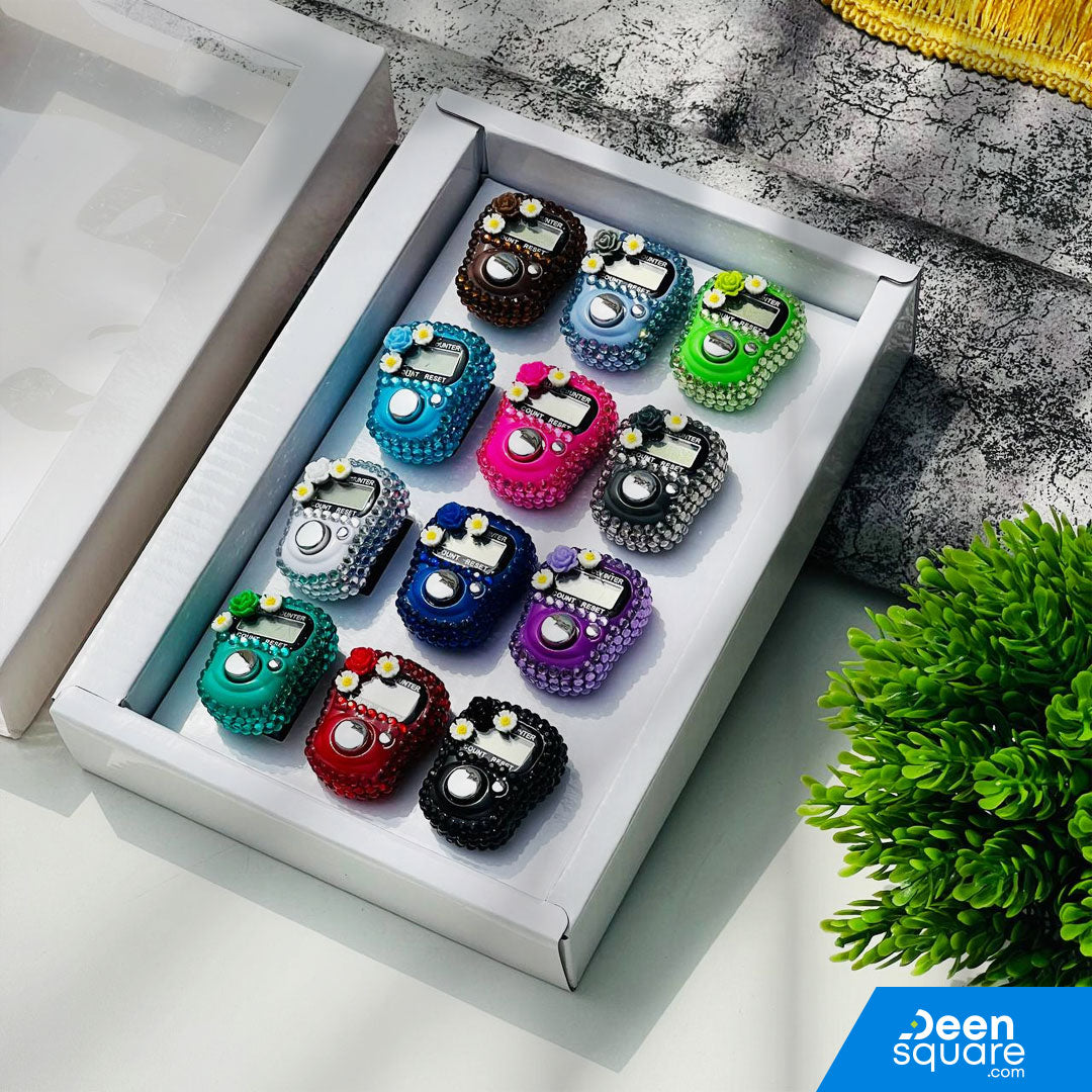 Finger Tally Counter – Digital Tasbeeh Counter (Assorted Colors) - 12 Piece