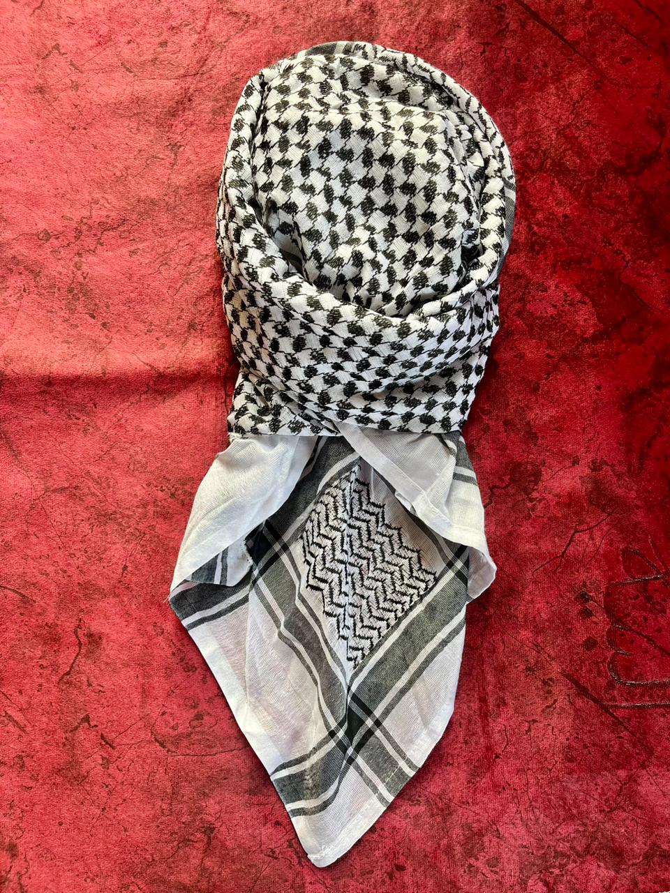 Stitched Hamdaniya Shemagh (Ghatra) White & Black for Men (Palestine Style)