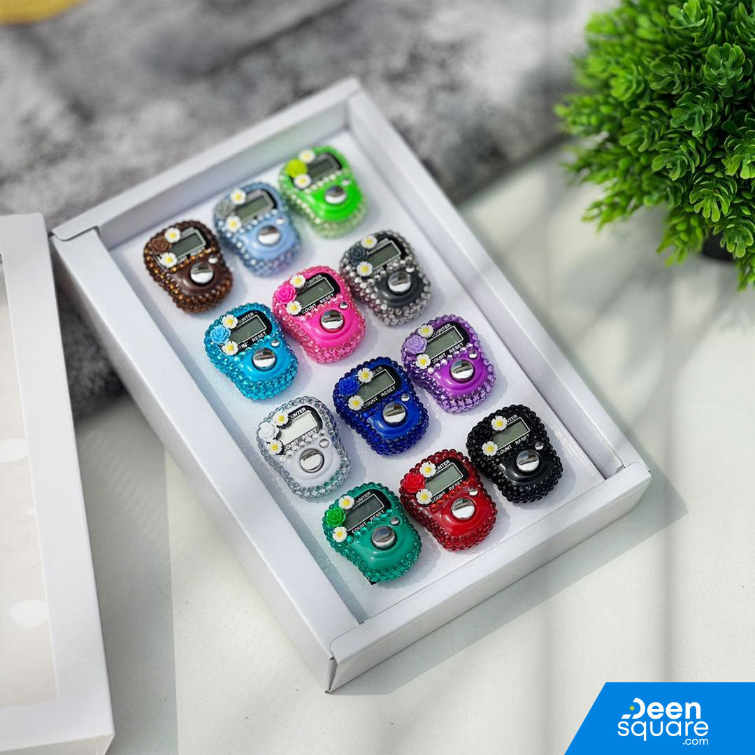 Finger Tally Counter – Digital Tasbeeh Counter (Assorted Colors) - 12 Piece
