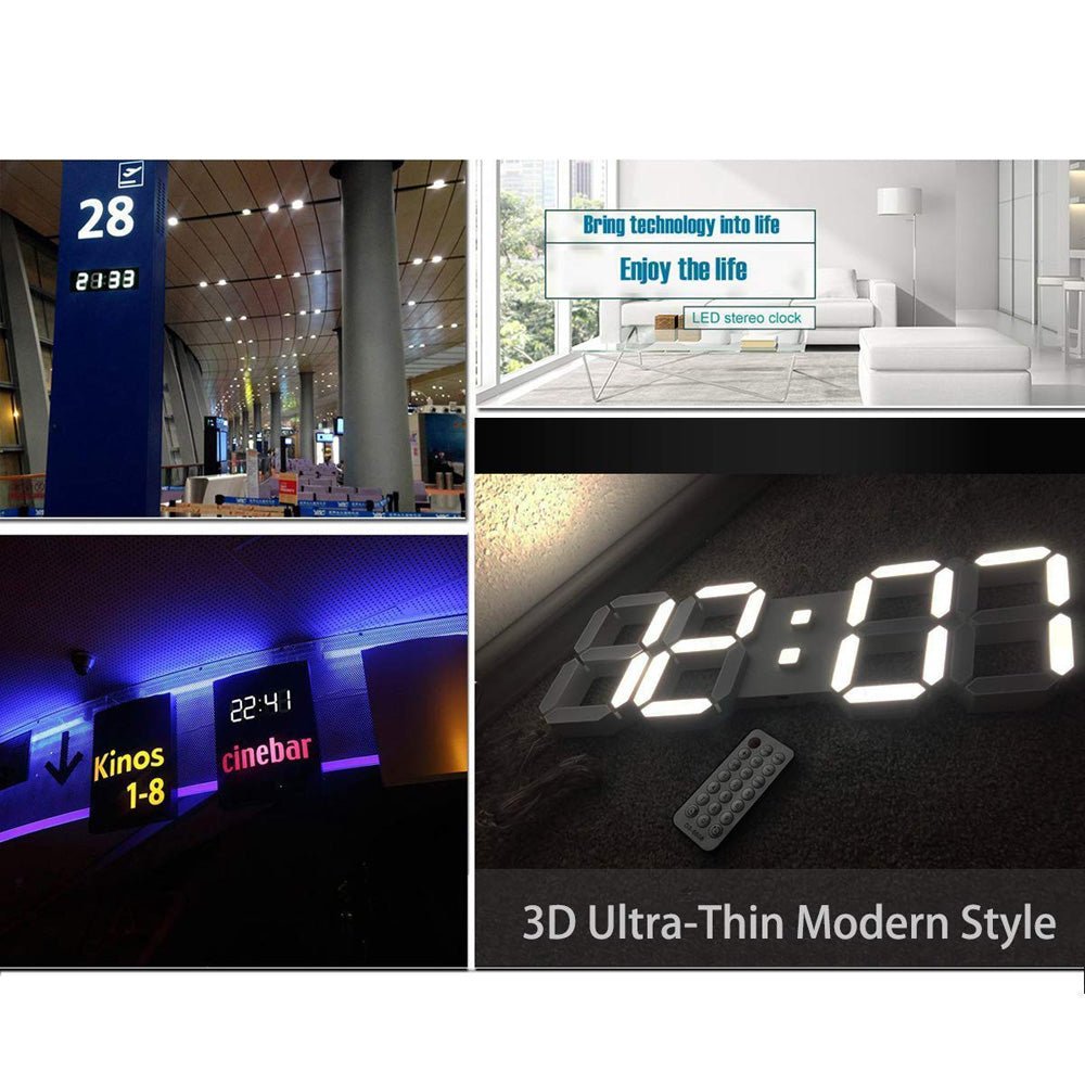 Buy 3D-6608 LED Wall Clock at deensquare.com Dubai | UAE. Features remote control, thermometer, countdown timer, calendar &amp; night light.