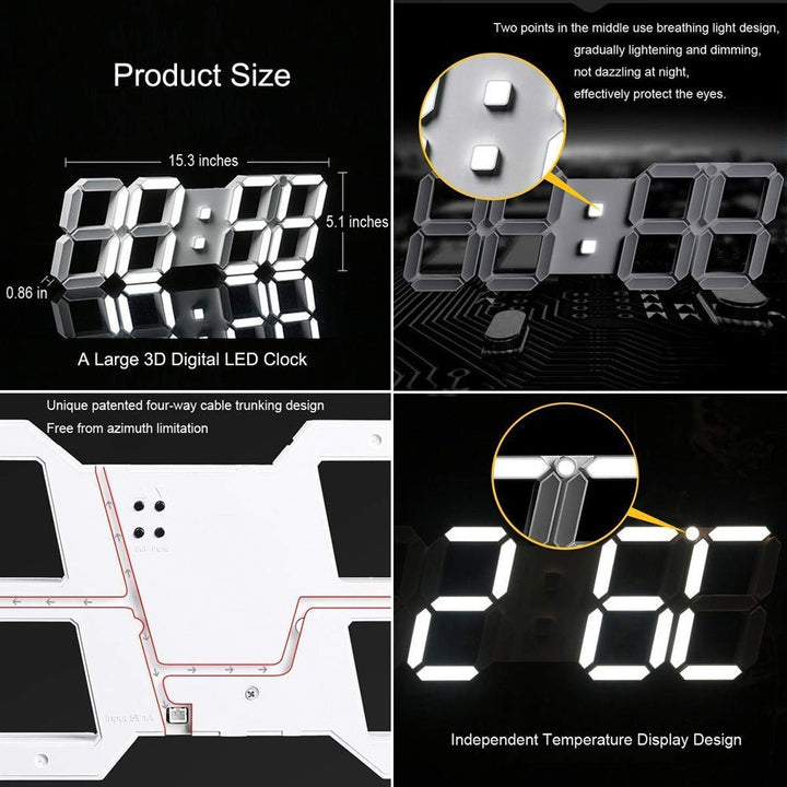 Buy 3D-6608 LED Wall Clock at deensquare.com Dubai | UAE. Features remote control, thermometer, countdown timer, calendar &amp; night light.