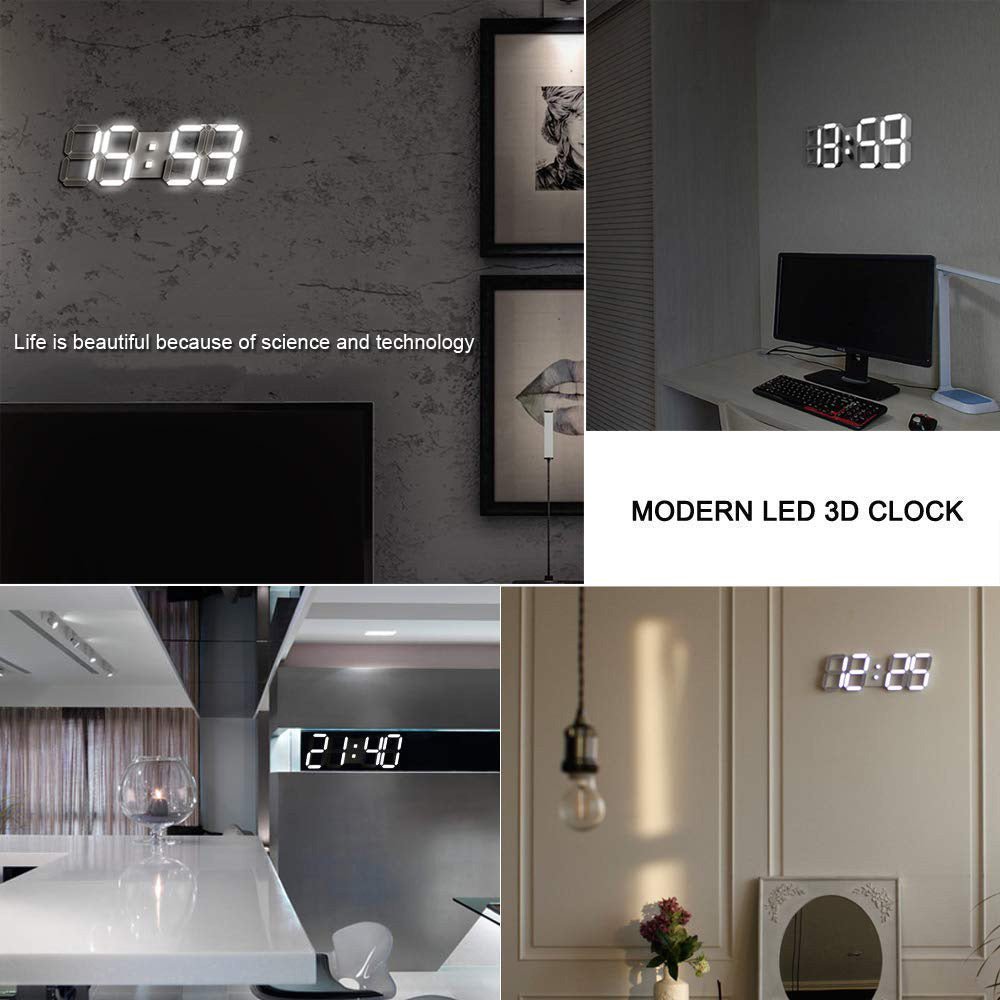 Buy 3D-6608 LED Wall Clock at deensquare.com Dubai | UAE. Features remote control, thermometer, countdown timer, calendar &amp; night light.