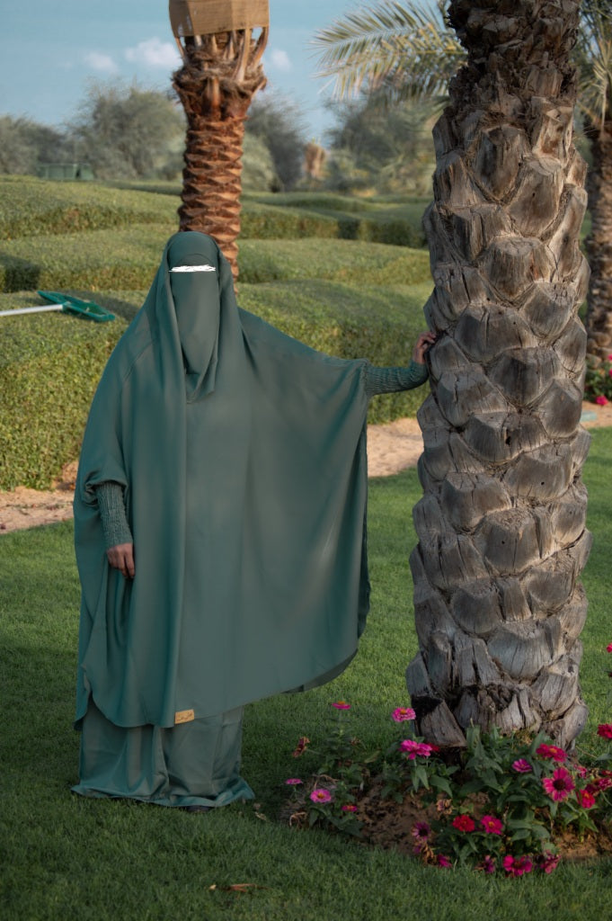 3 Piece Jilbab (Elasticated Sleeves) - Khimar with Skirt and Niqab (Multiple Color Options)