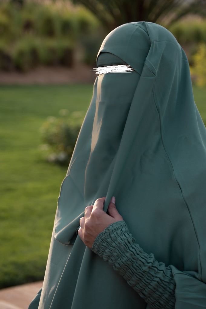 3 Piece Jilbab (Elasticated Sleeves) - Khimar with Skirt and Niqab (Multiple Color Options)