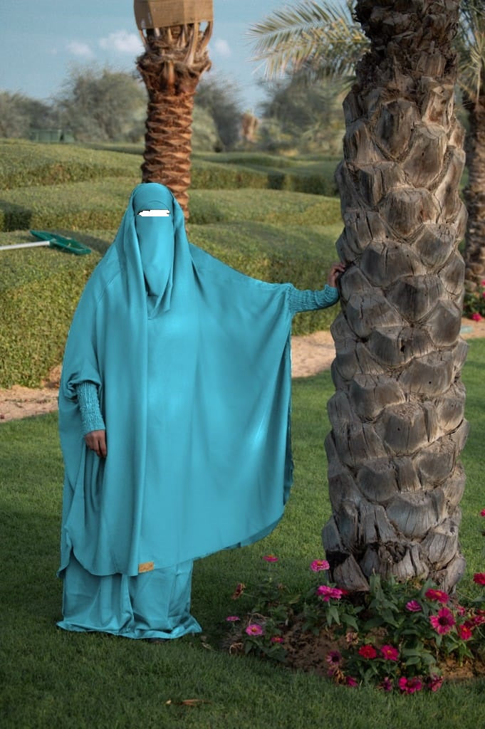 3 Piece Jilbab (Elasticated Sleeves) - Khimar with Skirt and Niqab (Multiple Color Options)