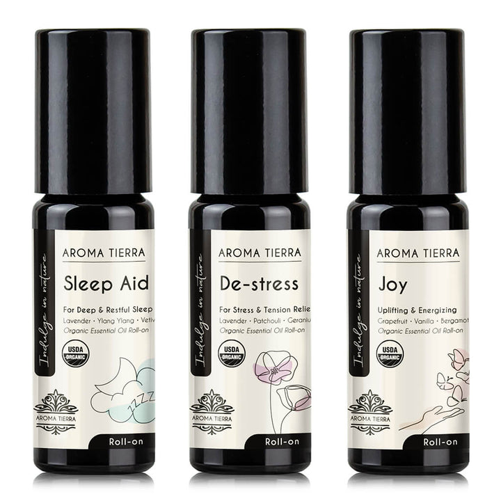 Aroma Tierra Pamper 3 Roll-on gift set. 