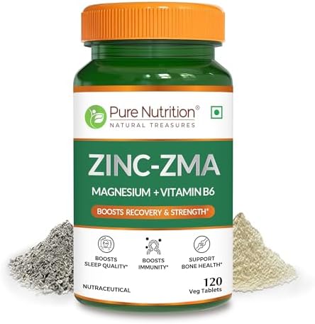 Pure Nutrition Zinc ZMA – 60 Veg Tablets | 800mg Zinc, Magnesium Aspartate &amp; Vitamin B6 | Supports Muscle Recovery, Bone Strength &amp; Deep Sleep | Boosts Energy, Testosterone &amp; Immunity | Ideal for|B08GLHRNRG