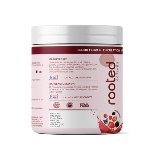 Rooted Actives Power Beets (250 grams) - Organic Beet root powder with L arginine,L Carnitine,BCAA,Reservatrol &amp; Stevia|Heart,Endurance,Nitric oxide booster| Beets Powder Supplement &amp; Pre Workout