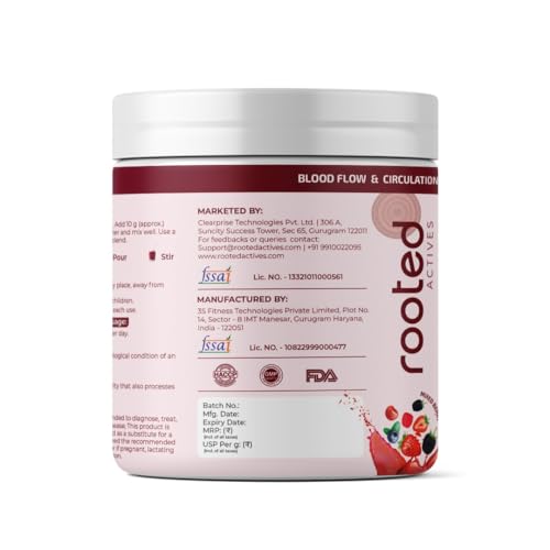 Rooted Actives Power Beets (250 grams) - Organic Beet root powder with L arginine,L Carnitine,BCAA,Reservatrol &amp; Stevia|Heart,Endurance,Nitric oxide booster| Beets Powder Supplement &amp; Pre Workout