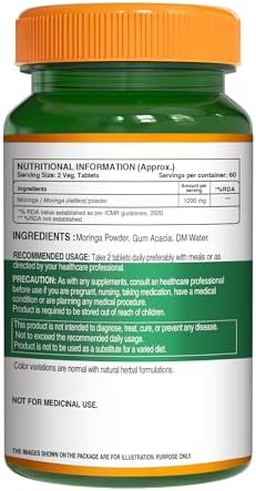 Pure Nutrition Organic Moringa 1200mg - 120 Veg Tablets | 100% Natural Immunity Booster | USFDA Certified | Supports Healthy Digestion &amp; Appetite | Energy Booster | Antioxidant-Rich | Vegan Supplement