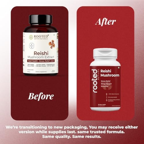 Rooted Actives Reishi mushroom Extract Powder (60 Veg Caps, 500 mg)