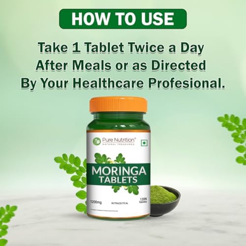 Pure Nutrition Organic Moringa 1200mg - 120 Veg Tablets | 100% Natural Immunity Booster | USFDA Certified | Supports Healthy Digestion &amp; Appetite | Energy Booster | Antioxidant-Rich | Vegan Supplement