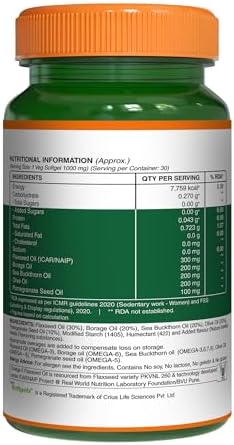 Pure Nutrition Vegan Omega 3-5-6-7-9 with Sea buckthorn oil, flaxseed oil 100mg- 30 Veg Softgels
