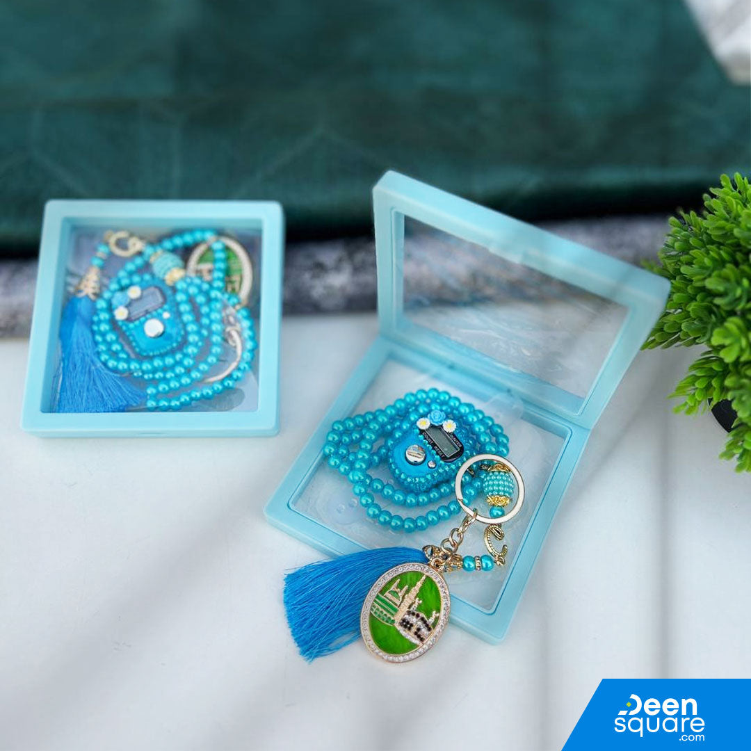 Tasbeeh Counter for Gift (99 Beads Tasbih with Finger Counter with free Keychain)
