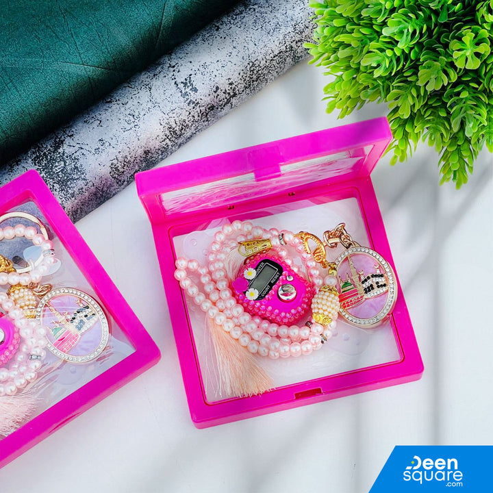 Tasbeeh Counter for Gift (99 Beads Tasbih with Finger Counter with free Keychain)