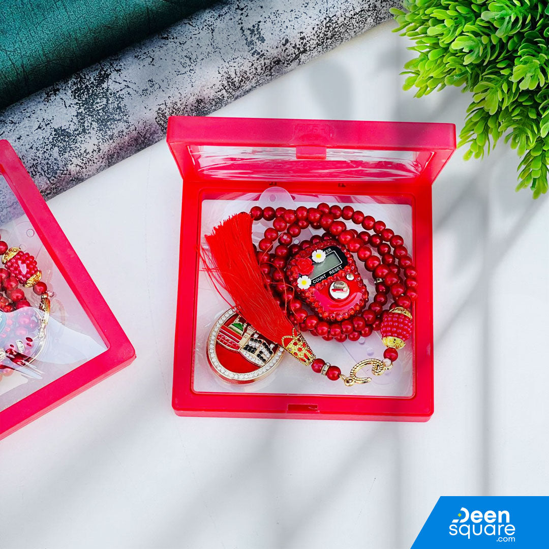 Tasbeeh Counter for Gift (99 Beads Tasbih with Finger Counter with free Keychain)