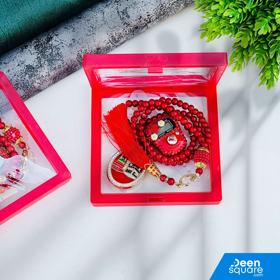 Tasbeeh Counter for Gift (99 Beads Tasbih with Finger Counter with free Keychain)