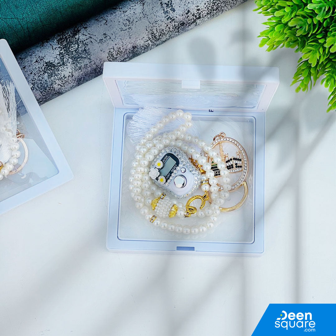 Tasbeeh Counter for Gift (99 Beads Tasbih with Finger Counter with free Keychain)