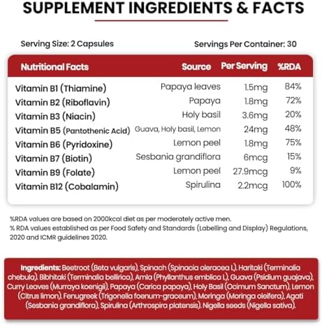 Himalayan Organics Plant Based Vitamin B12 Supplement | B1, B2, B3, B5, B6, B7, B9, B12|  - 120 Vegetarian Capsules