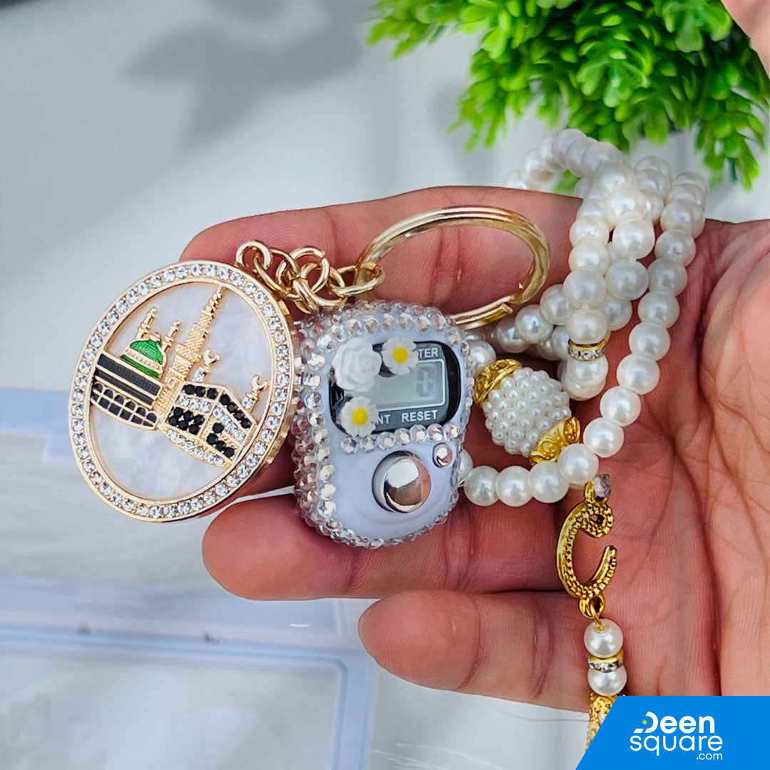 Tasbeeh Counter for Gift (99 Beads Tasbih with Finger Counter with free Keychain)