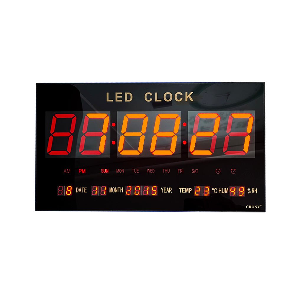 Buy 5828 LED Digital Wall Clock at deensquare.com Dubai | UAE. Large display with calendar, temperature, alarms & memory backup.