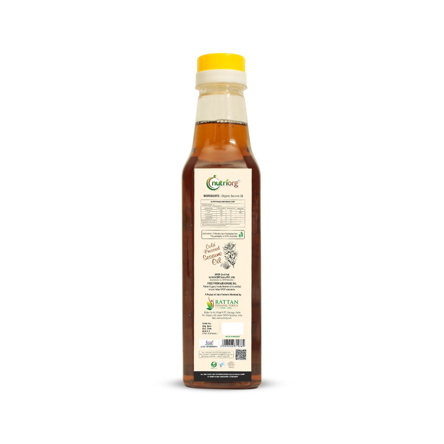 Nutriorg Certified Organic Sesame Oil 500ml