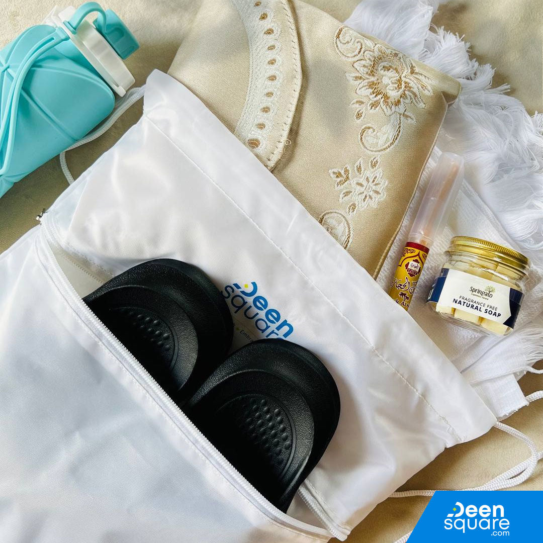 Hajj & Umrah Shoe and Prayer Mat Bag (Backpack) - Separate Compartment for Shoes