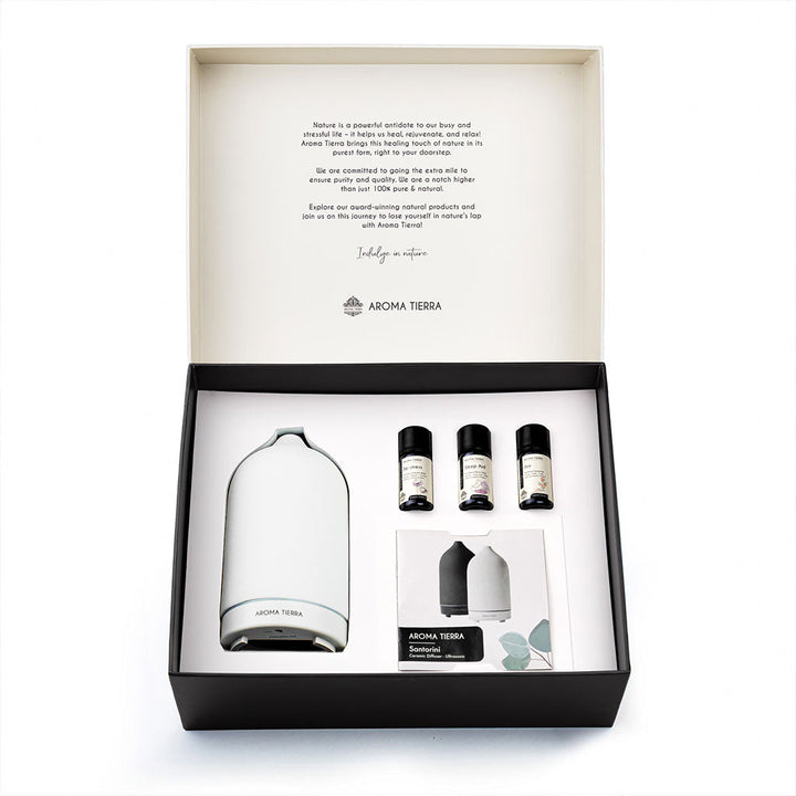 Santorini Gift Set - Ceramic Diffuser &amp; 3 Essential Oils- Aroma Tierra