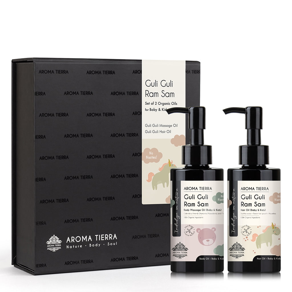 The Perfect Gift Set for Baby & Kids: Organic Massage & Hair Oil Set (2 Pack) | Guli Guli Ram Sam by Aroma Tierra