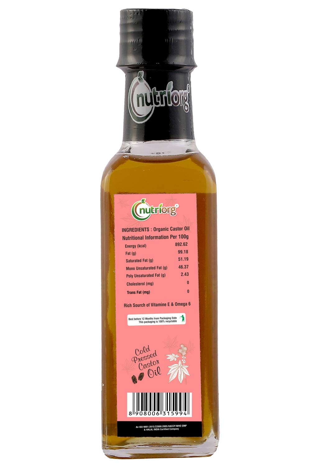 Nutriorg Certified Organic Castor Oil 100ml