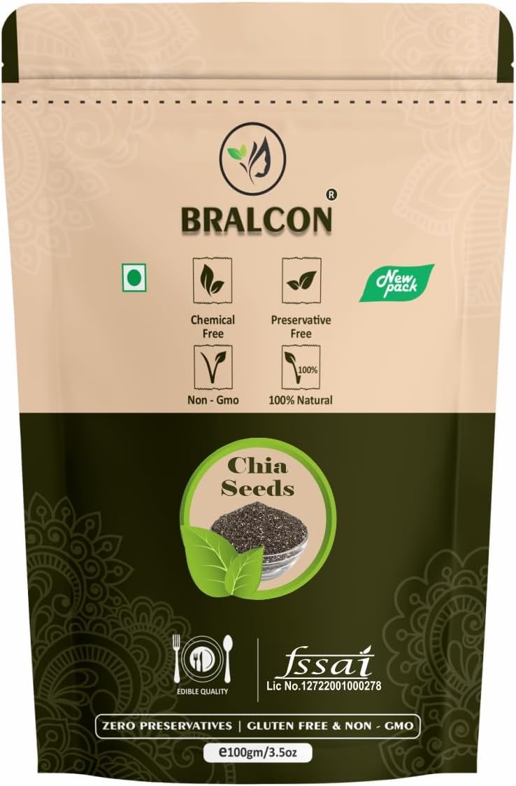 BRALCON raw unroasted organic chia seeds 100g natural edible seeds