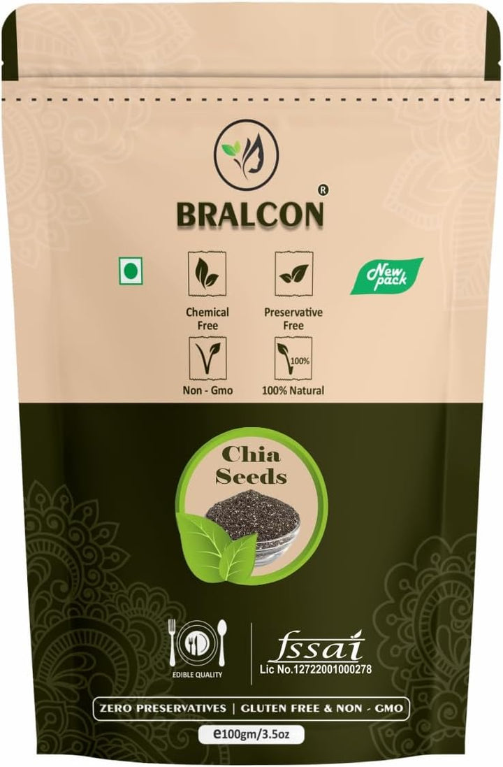BRALCON raw unroasted organic chia seeds 100g natural edible seeds