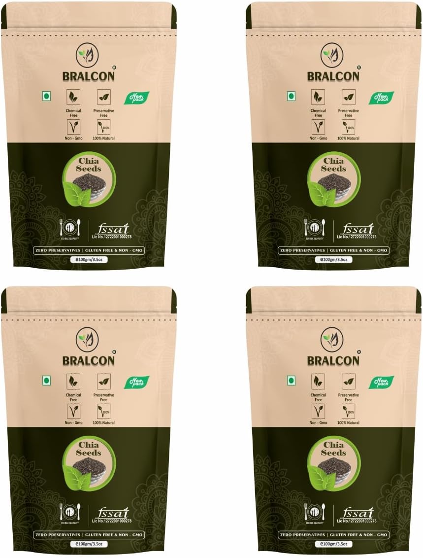 BRALCON raw unroasted organic chia seeds 400g pack of 4