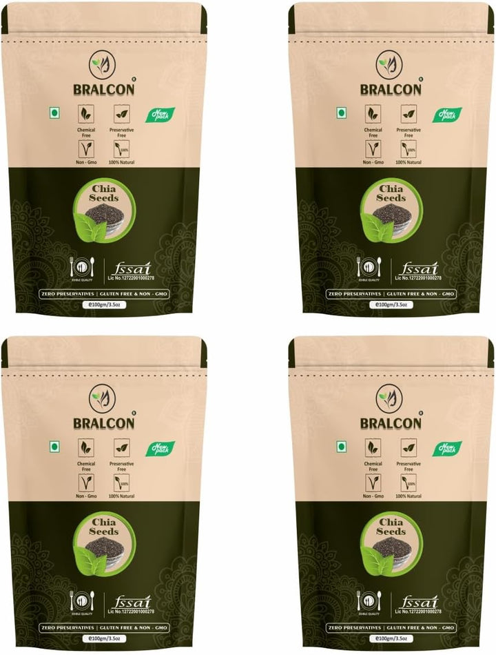 BRALCON raw unroasted organic chia seeds 400g pack of 4