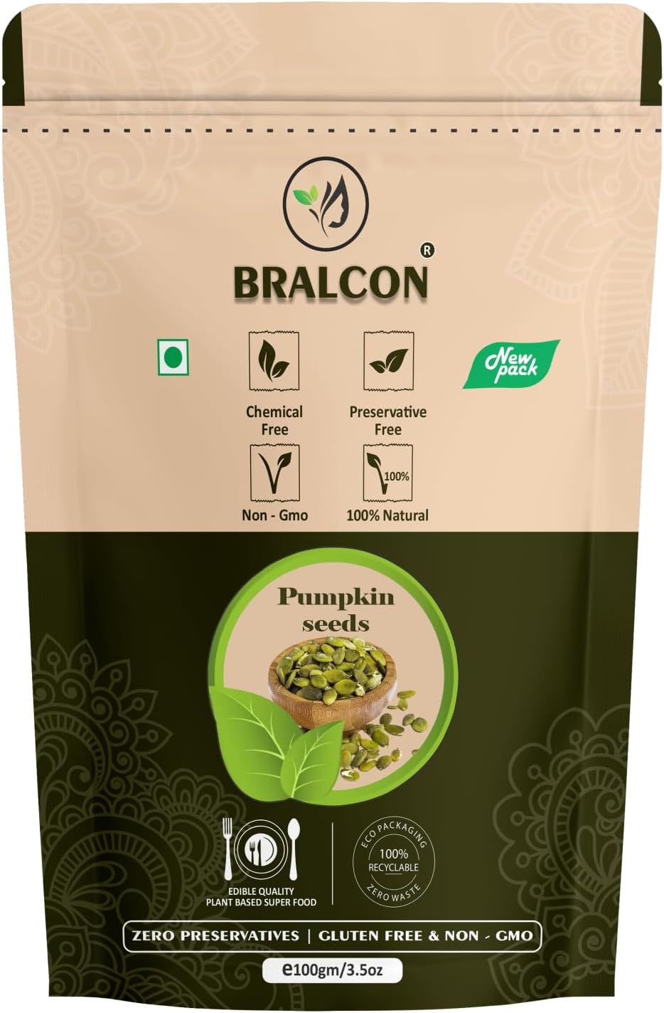 BRALCON raw organic seeds combo pack 400g flax chia pumpkin seeds