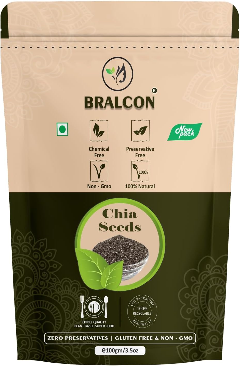 BRALCON raw organic seeds combo 400g chia pumpkin sunflower flax seeds