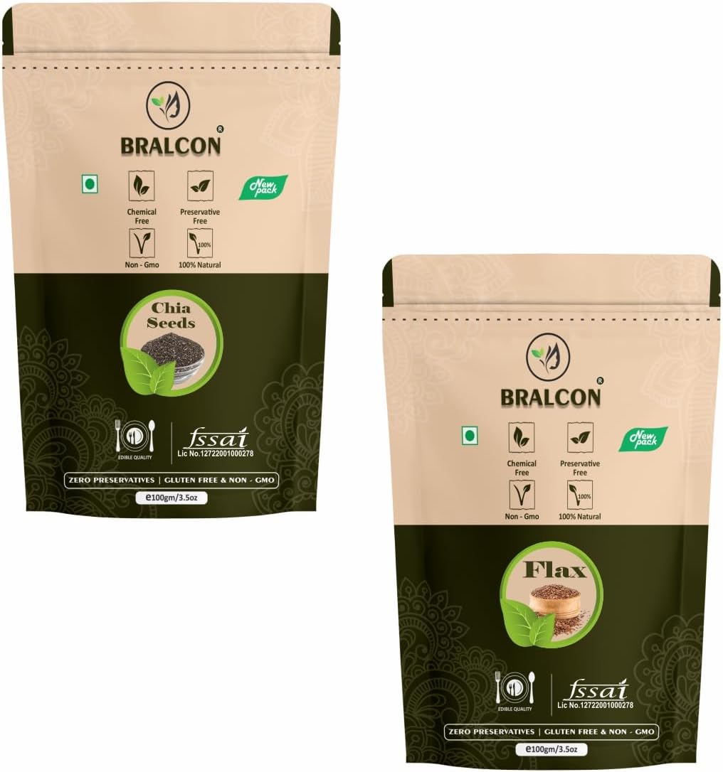 BRALCON raw organic seeds combo flax seeds chia seeds 200g
