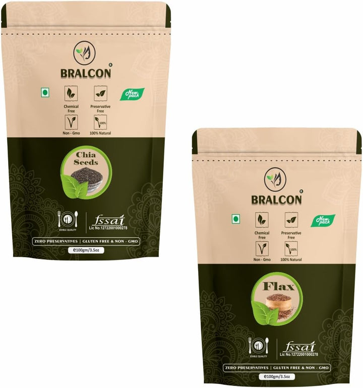 BRALCON raw organic seeds combo flax seeds chia seeds 200g