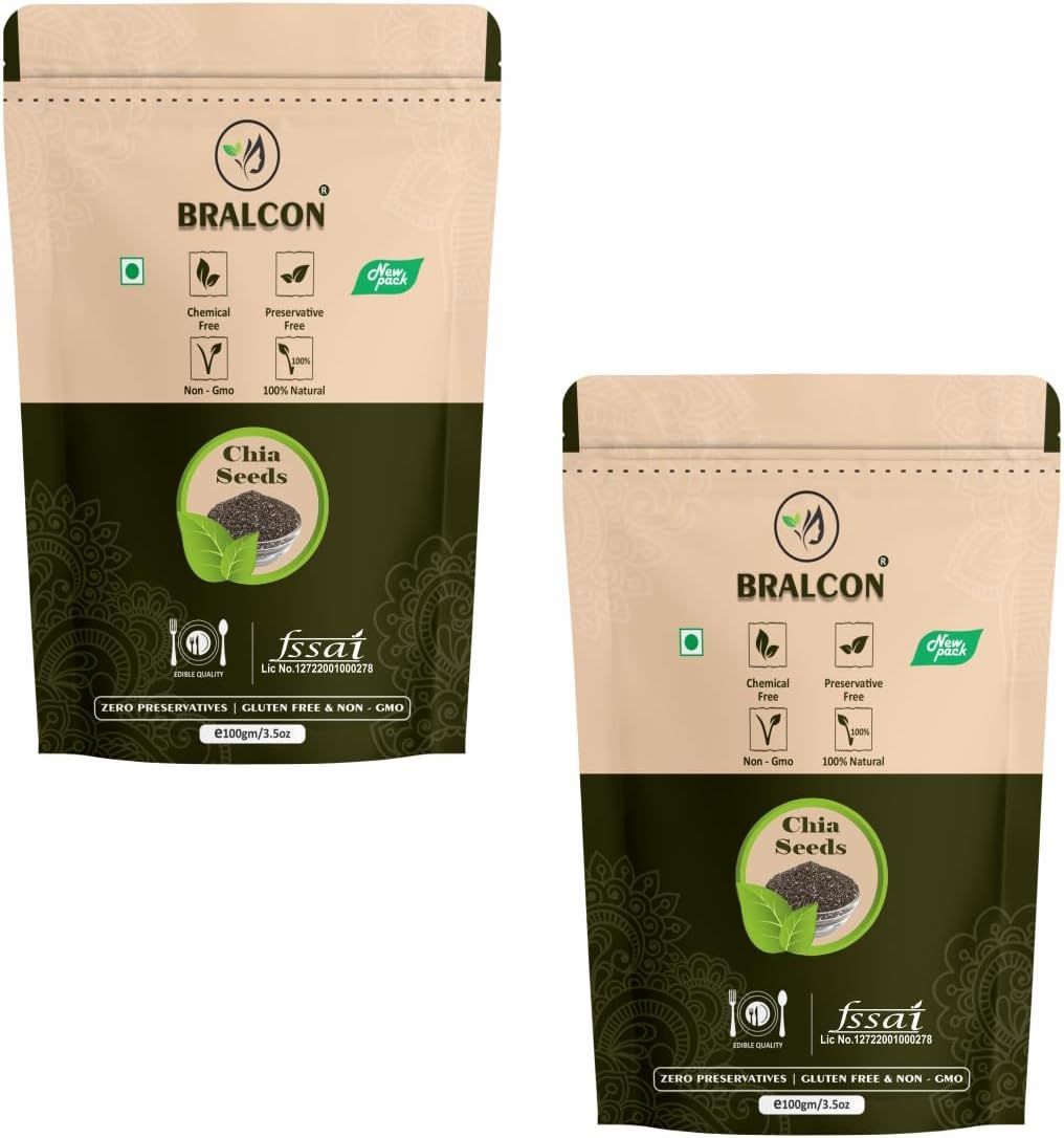 BRALCON raw unroasted organic chia seeds 200g pack of 2