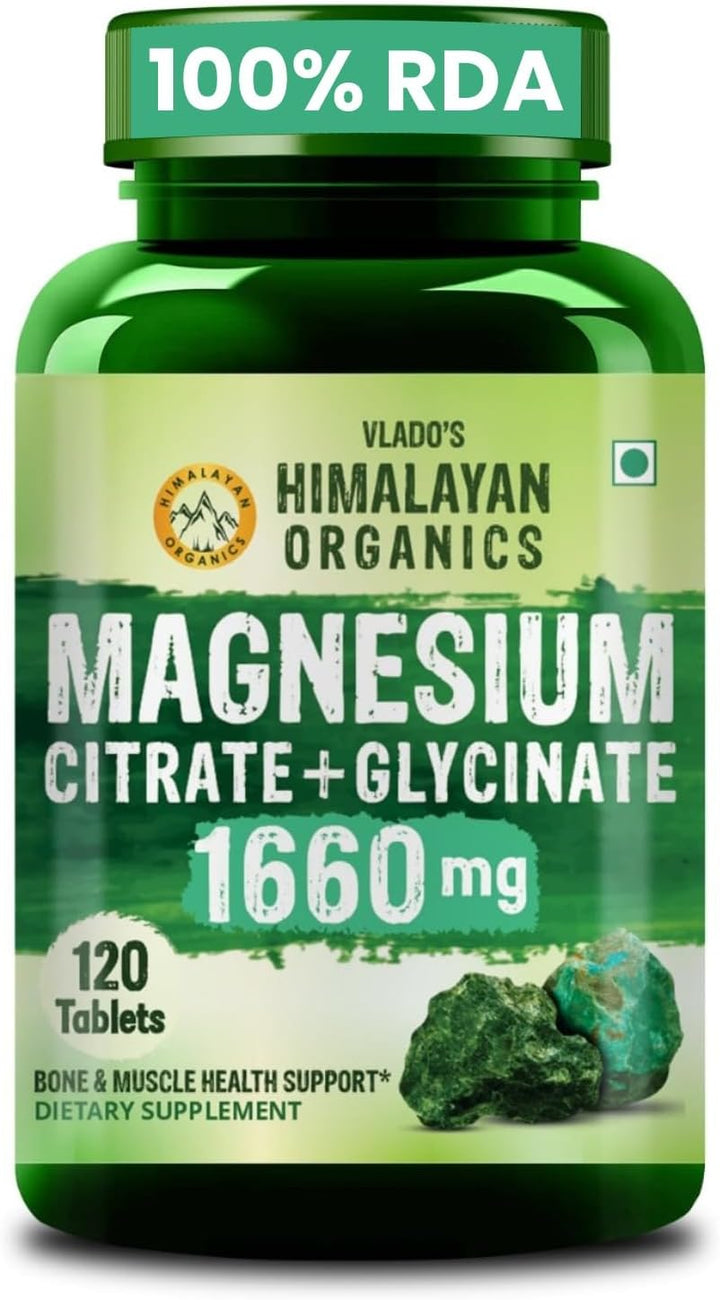 Himalayan Organics Magnesium Citrate + Glycinate + Oxide Complex 1648 mg Supplement For Men And Women |  120 Vegetarian Tablets