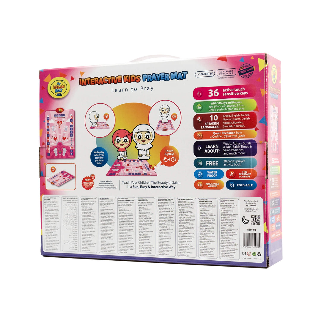 Interactive Prayer Mat - Learn to Pray - Kids Version - My Salah Mat (Blue and Pink Color) with Salah Translation