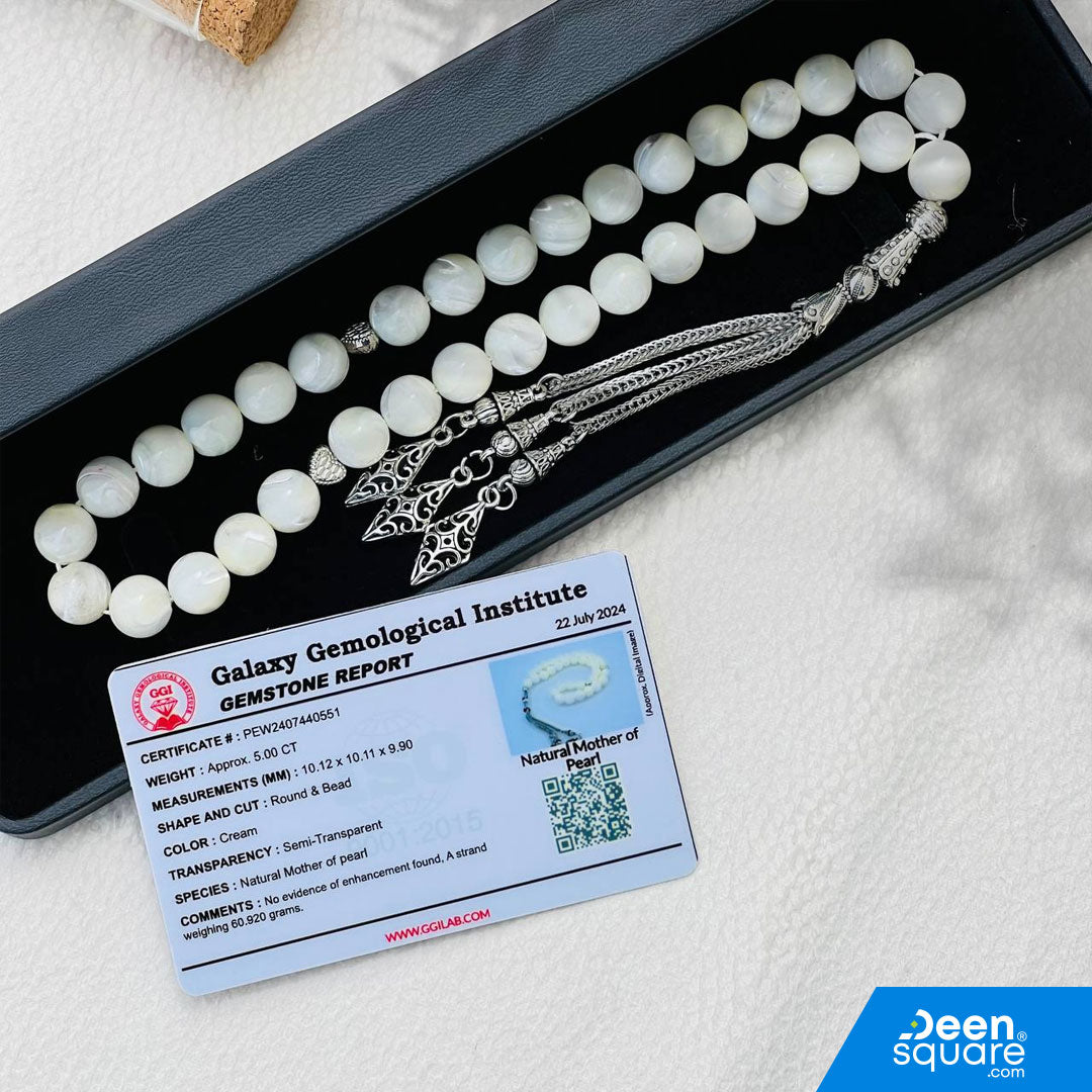 Natural Mother of Pearl 33 beads Tasbeeh - Cream