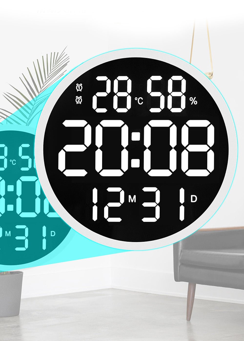 Buy 6620 LED Wall Clock at deensquare.com Dubai | UAE. 12-inch digital wall clock with large numbers, temperature &amp; humidity display.