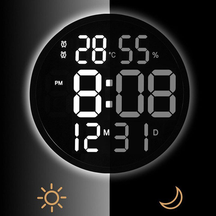 Buy 6620 LED Wall Clock at deensquare.com Dubai | UAE. 12-inch digital wall clock with large numbers, temperature &amp; humidity display.