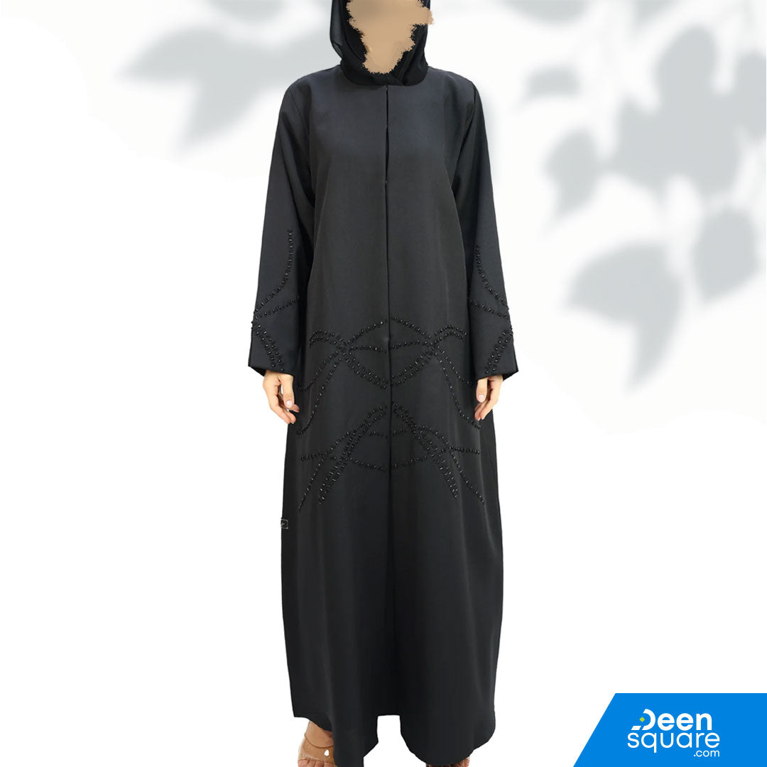Elegant Handwork With Beads Abaya - Black (Crepe)