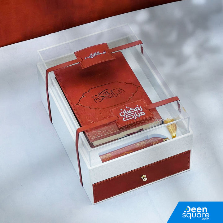 Premium Islamic Gift Set - Leather Box with Drawer (مجموعة هدايا إسلامية فاخرة - صندوق من الجلد مع درج)