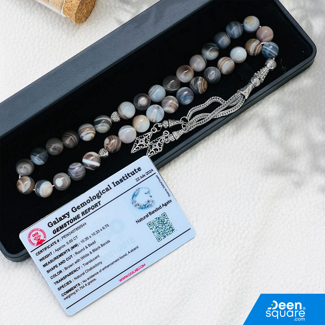 Pearl 33 beads Tasbeeh - Natural Banded Agate
