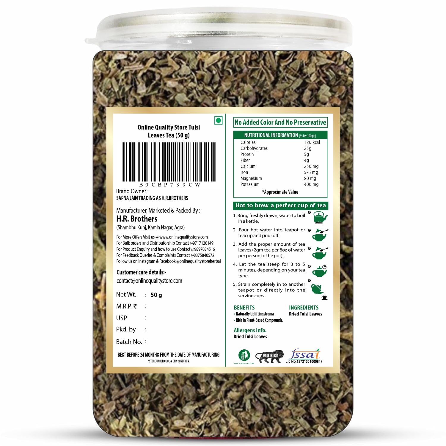 Online Quality Store tulsi leaves herbal tea 50g natural dried holy basil