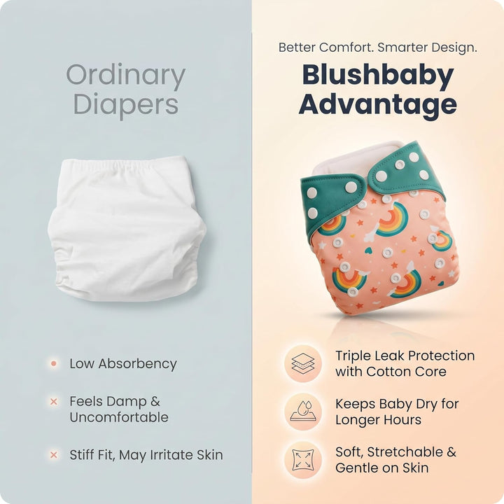 Blushbaby reusable cloth diapers with absorbent inserts for babies