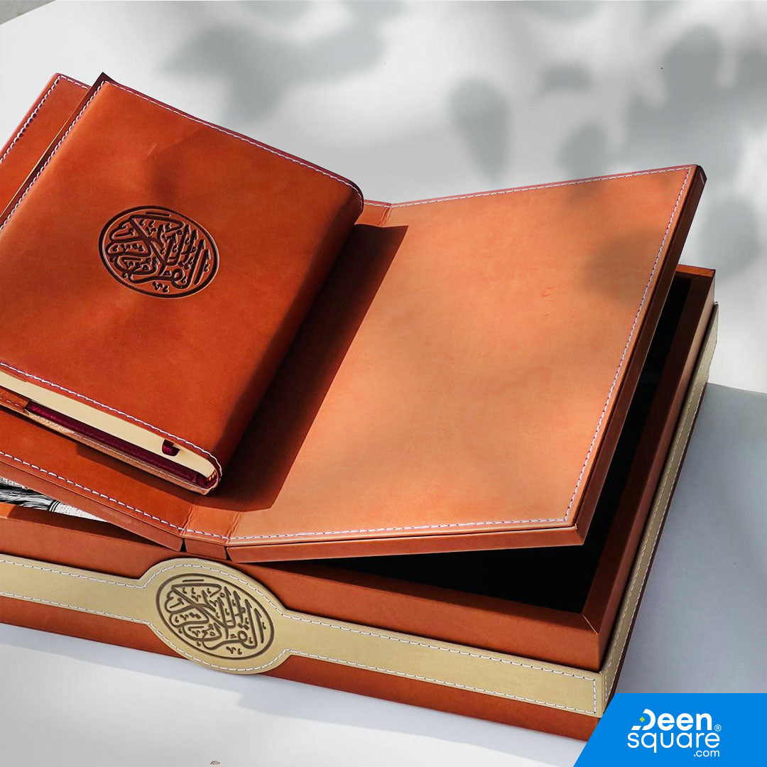 Premium Leather Quran Gift Set – Elegant Box, Quran & Prayer Mat